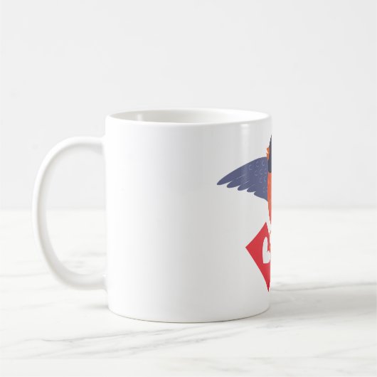 Mug Robin Bird Flying with Red Heart Love Letter (Gauche)