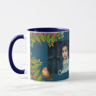 Mug Robin Birds Holly Berry Photo Dark Turquoise