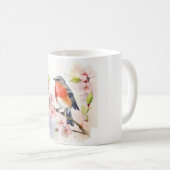 Mug Robin d'aquarelle sur la branche de fleur de ceris (Devant droit)
