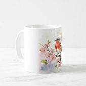 Mug Robin d'aquarelle sur la branche de fleur de ceris (Devant gauche)