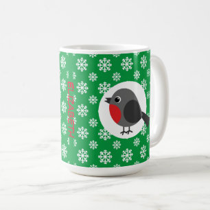 Mug Robin de dessin mignon avec des flocons de neige  