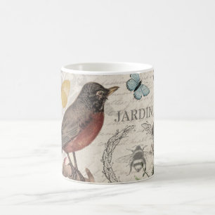 Mug Robin Elegant Bird Butterfly French Art
