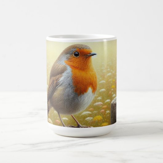 Mug Robin européen perché sur une clôture rustique (Centre)