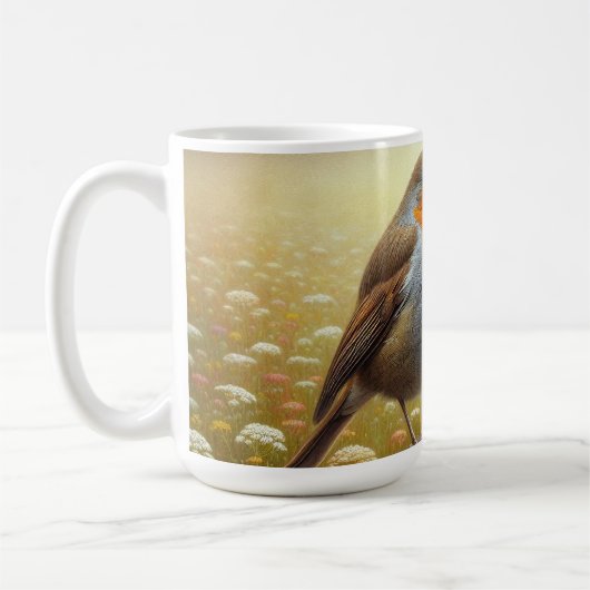 Mug Robin européen perché sur une clôture rustique (Gauche)