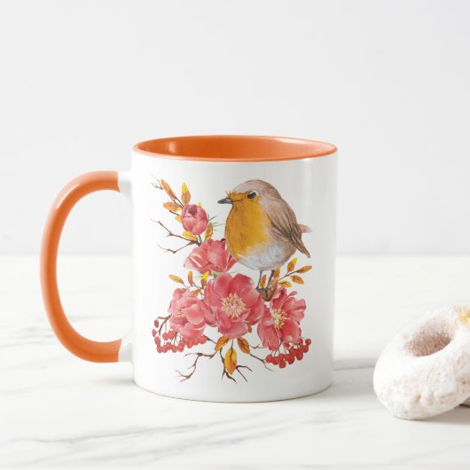 Mug Robin jaune et pavot rouge (Avec donut)