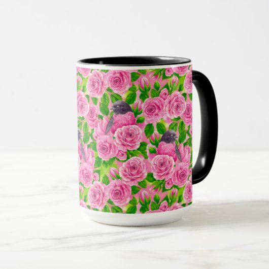 Mug Robin rose et rose (Devant droit)