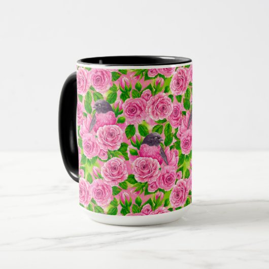 Mug Robin rose et rose (Devant gauche)