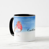 Mug Robins aquarelle ajoutez votre nom (Devant gauche)