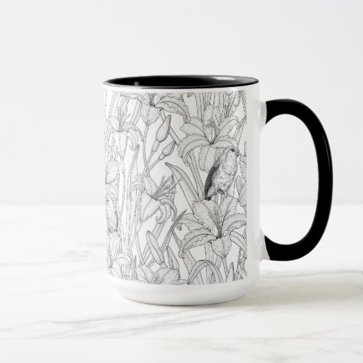 Mug Robins et fleurs de lys, noir et blanc (Droite)