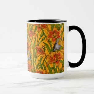 Mug Robins et fleurs de lys, orange et vert