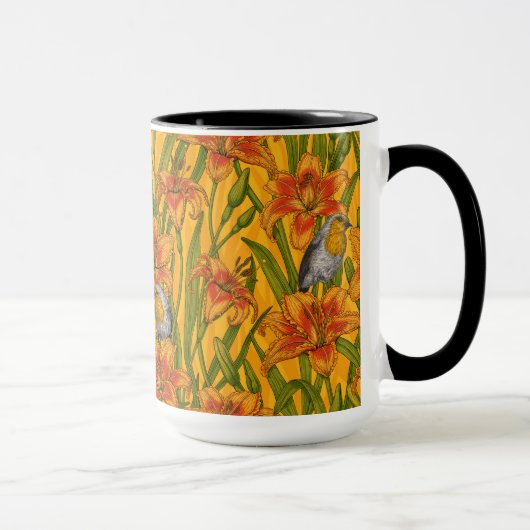 Mug Robins et fleurs de lys, orange et vert (Droite)