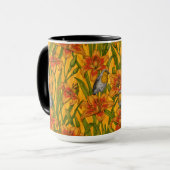 Mug Robins et fleurs de lys, orange et vert (Devant gauche)