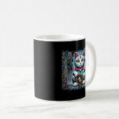 Mug Robot Cyberpunk Maneki Neko Chat Lucky, Argent (Devant droit)