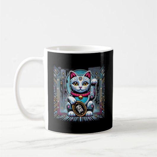 Mug Robot Cyberpunk Maneki Neko Chat Lucky, Argent (Gauche)