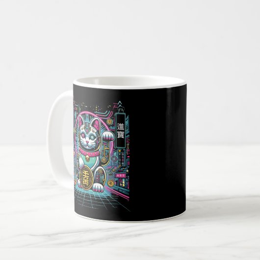 Mug Robot Cyberpunk Maneki Neko Chat Lucky, Argent (Devant gauche)