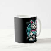 Mug Robot Cyberpunk Maneki Neko Chat Lucky, Argent (Devant droit)