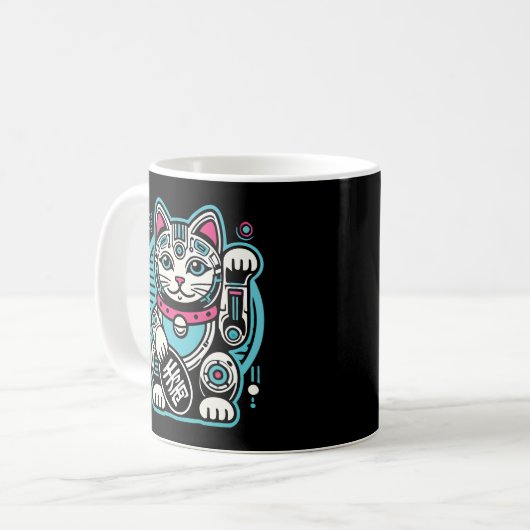 Mug Robot Cyberpunk Maneki Neko Chat Lucky, Argent (Devant gauche)