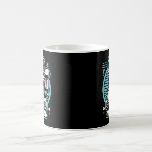 Mug Robot Cyberpunk Maneki Neko Chat Lucky, Argent (Centre)