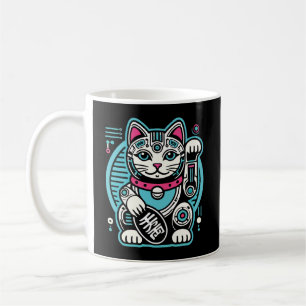Mug Robot Cyberpunk Maneki Neko Chat Lucky, Argent