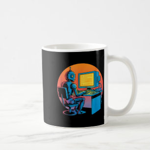 Mug Robot rétro drôle codant l'écran d'ordinateur Robo