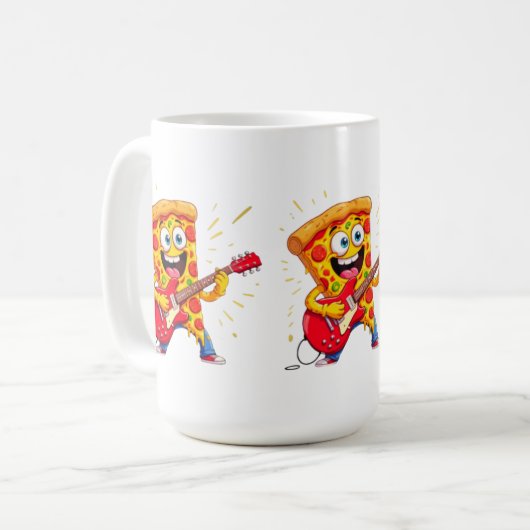 Mug **Rock ’n’ Roll Pizza – Funny Guitar-Playing Slice (Devant gauche)