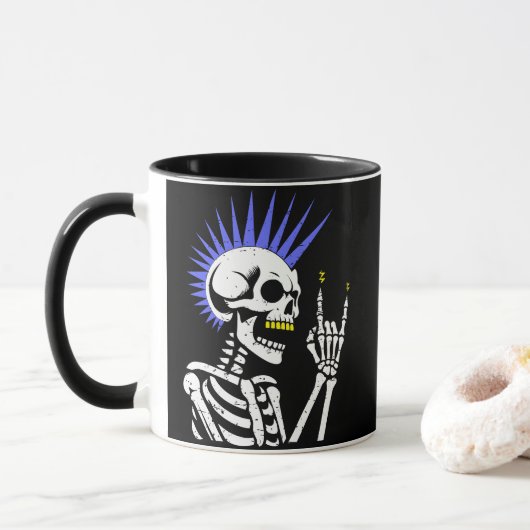 Mug Rocker Skeleton Casquette Skin Cool Halloween Punk (Avec donut)