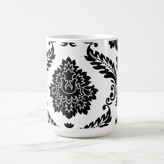 Mug Rococo Damask Lg Off-Set Pattern Black on White (Centre)