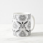 Mug Rococo Damask Line Pattern Black on White (Devant droit)