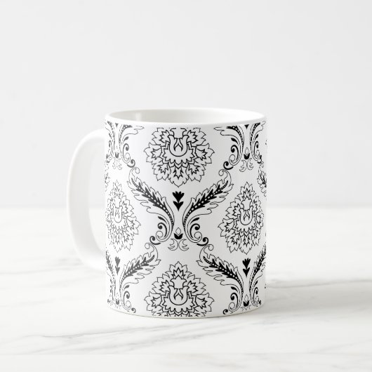 Mug Rococo Damask Line Pattern Black on White (Devant gauche)