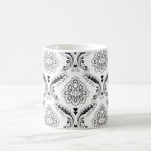 Mug Rococo Damask Line Pattern Black on White (Centre)