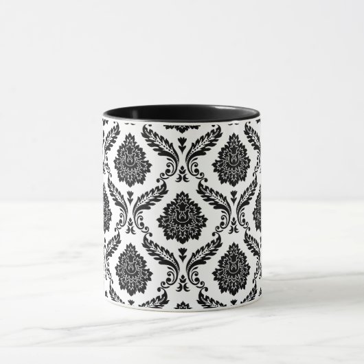 Mug Rococo Damask Pattern Black on White (Centre)