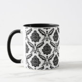 Mug Rococo Damask Pattern Black on White (Gauche)