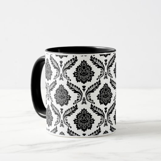 Mug Rococo Damask Pattern Black on White (Devant gauche)