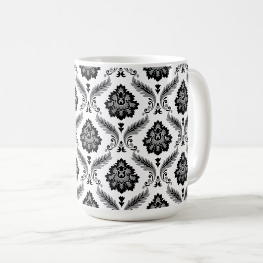 Mug Rococo Damask Pattern Grey Black White (Devant droit)
