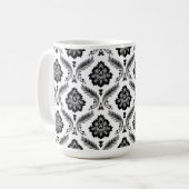 Mug Rococo Damask Pattern Grey Black White (Devant gauche)