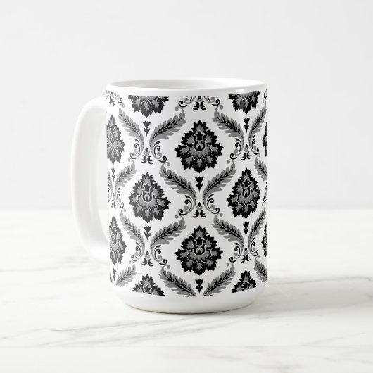 Mug Rococo Damask Pattern Grey Black White (Devant gauche)