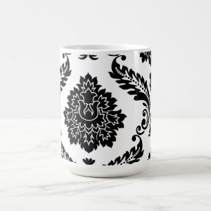 Mug Rococo Damassé Grand Motif Décalé Noir sur Blanc