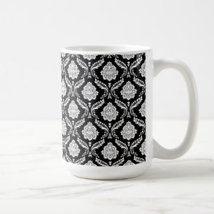 Mug Rococo Damassé Petit Motif Blanc sur Noir