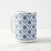 Mug Rococo Damassé Petit Motif Bleu sur Blanc (Devant gauche)