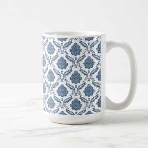 Mug Rococo Damassé Petit Motif Bleu sur Blanc
