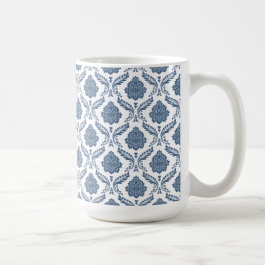 Mug Rococo Damassé Petit Motif Bleu sur Blanc (Droite)