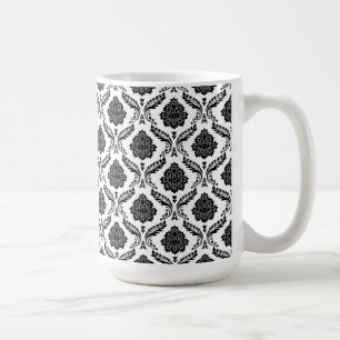 Mug Rococo Damassé Petit Motif Noir sur Blanc