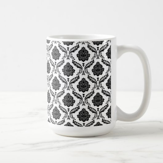 Mug Rococo Damassé Petit Motif Noir sur Blanc (Droite)