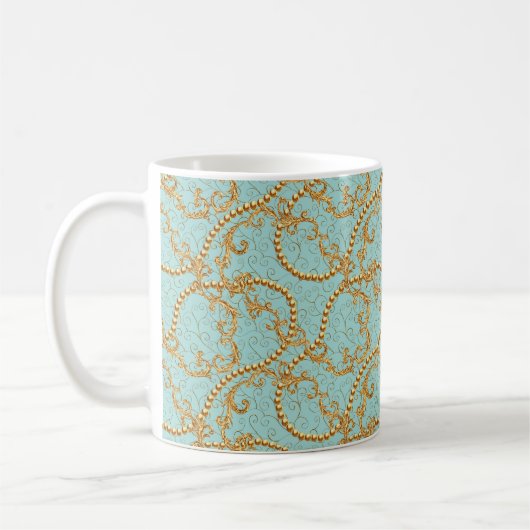 Mug Rococo éléments dorés sans couture motif. Texte or (Gauche)