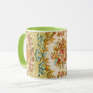 Mug Rococo tapisserie à fleurs victoriennes vert rose 