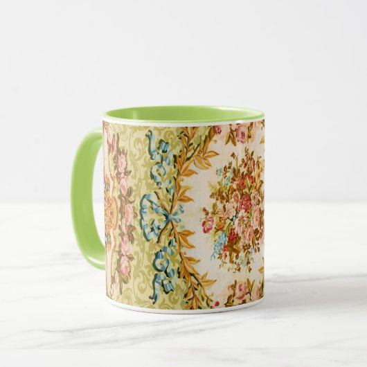 Mug Rococo tapisserie à fleurs victoriennes vert rose (Devant gauche)