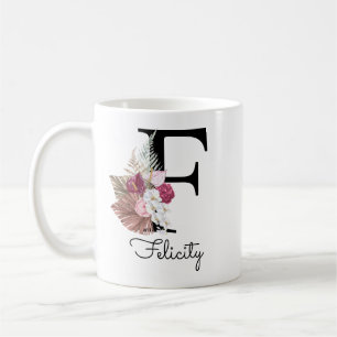 Mug Rodern Boho Girly Floral Initial F