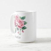 Mug Roes Rouges Fleurs Avec Élégant Monogramme Nom Per (Devant gauche)
