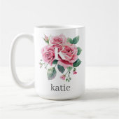 Mug Roes Rouges Fleurs Avec Élégant Monogramme Nom Per (Gauche)