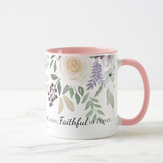 Mug Romains 12:12 Bible Verse Aquarelle rose Floral (Droite)